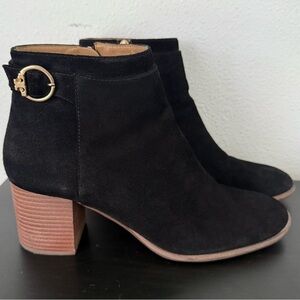 Tory Burch Sofia Black Suede Ankle Booties Block Heel